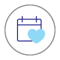A heart superimposed over a calendar; illustrating that our Lending Specialists will take care of your needs as best they can whenever it suits you.