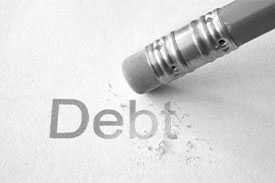 How to consolidate your debts. Image: a pencil erasing the word debt.